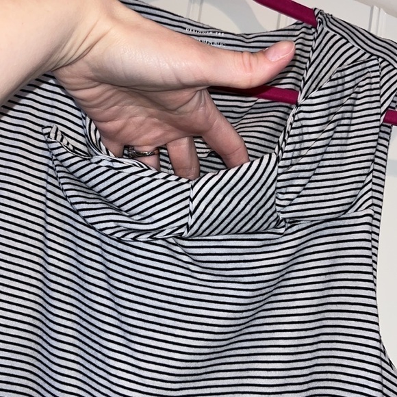 BLACK white stripe cotton blend sleeveless banana republic factory top bow XL - Picture 2 of 8